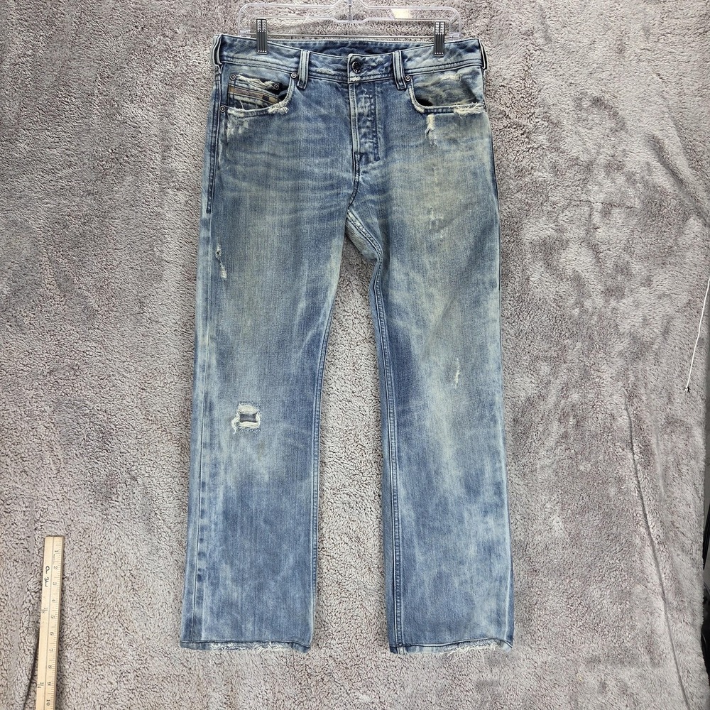 Diesel Jeans Mens 31x30 Blue Zatiny Bootcut Button Fly Italy Altered Hem 008E7